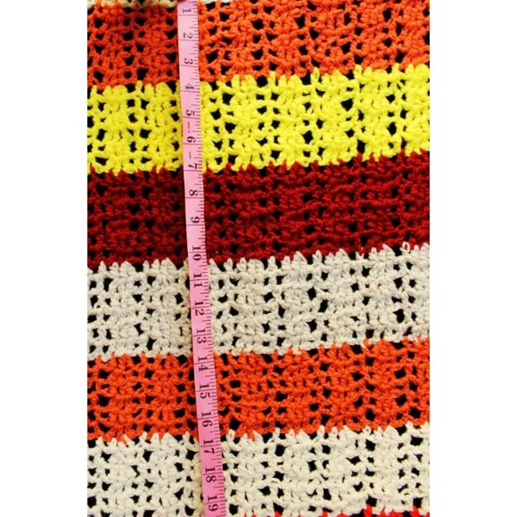Hand Crochet Horizontal Striped Multicolor Queen Size Blanket Throw Afghan Yello - Picture 4 of 8
